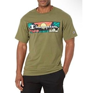 Champion Mens Medium Green Graphic Hawaiian Crewneck Cotton Tee